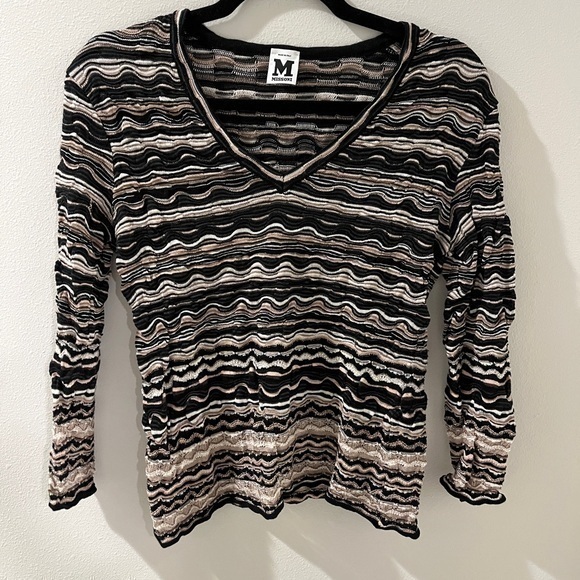 Missoni Tops - Missoni Size 10 Striped V-Neck Merino Wool Blend Knit Long Sleeve Shirt Italy